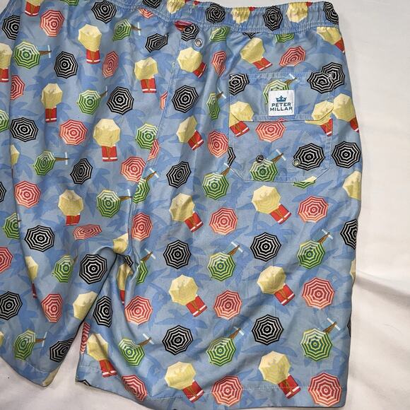Peter Millar Swim Trunks Men Size L Blue Umbrella Legs Print Shorts Beach Preppy - Picture 14 of 16